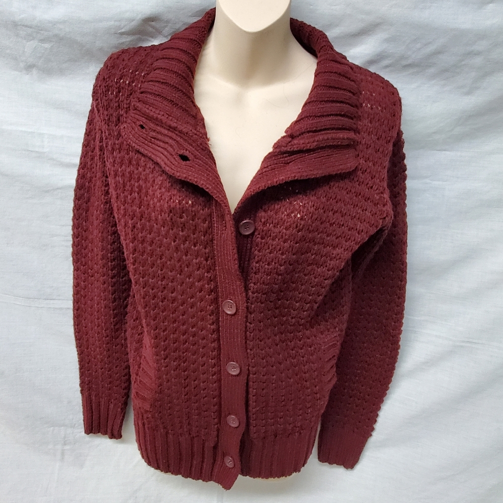 Vtg. Burgundy Cardigan Sweater WPL 5749